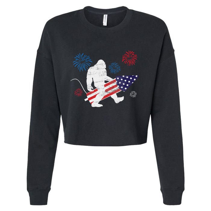 Bigfoot Fireworks Funny 4th Of July Sasquatch Patriotic Cropped Pullover Crew