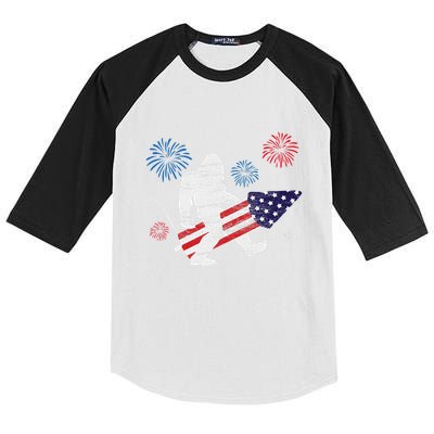 Bigfoot Fireworks Funny 4th Of July Sasquatch Patriotic Kids Colorblock Raglan Jersey