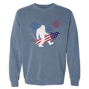 Bigfoot Fireworks Funny 4th Of July Sasquatch Patriotic Garment-Dyed Sweatshirt