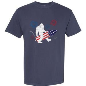 Bigfoot Fireworks Funny 4th Of July Sasquatch Patriotic Garment-Dyed Heavyweight T-Shirt