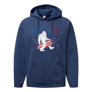 Bigfoot Fireworks Funny 4th Of July Sasquatch Patriotic Performance Fleece Hoodie