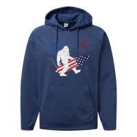 Bigfoot Fireworks Funny 4th Of July Sasquatch Patriotic Performance Fleece Hoodie