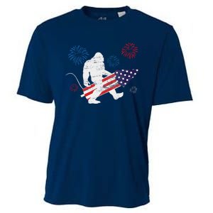 Bigfoot Fireworks Funny 4th Of July Sasquatch Patriotic Cooling Performance Crew T-Shirt