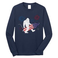 Bigfoot Fireworks Funny 4th Of July Sasquatch Patriotic Long Sleeve Shirt