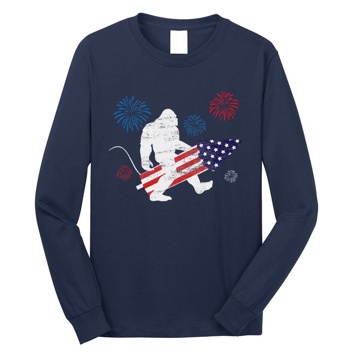 Bigfoot Fireworks Funny 4th Of July Sasquatch Patriotic Long Sleeve Shirt