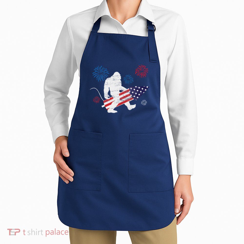 Bigfoot Fireworks Funny 4th Of July Sasquatch Patriotic Apron