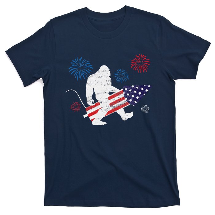 Bigfoot Fireworks Funny 4th Of July Sasquatch Patriotic T-Shirt