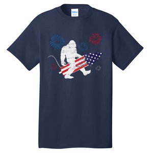 Bigfoot Fireworks Funny 4th Of July Sasquatch Patriotic Tall T-Shirt