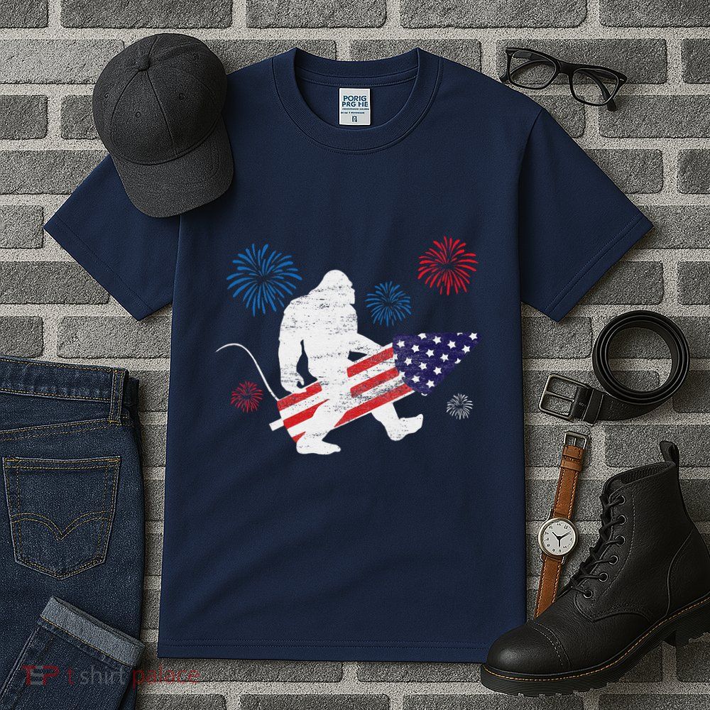 Bigfoot Fireworks Funny 4th Of July Sasquatch Patriotic Tall T-Shirt