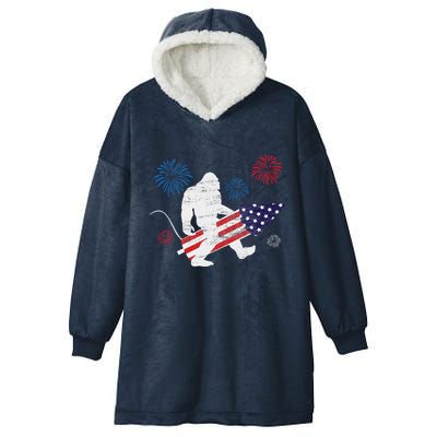 Bigfoot Fireworks Funny 4th Of July Sasquatch Patriotic Hooded Wearable Blanket
