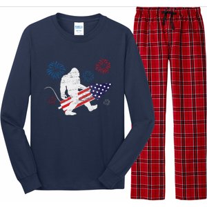 Bigfoot Fireworks Funny 4th Of July Sasquatch Patriotic Long Sleeve Pajama Set