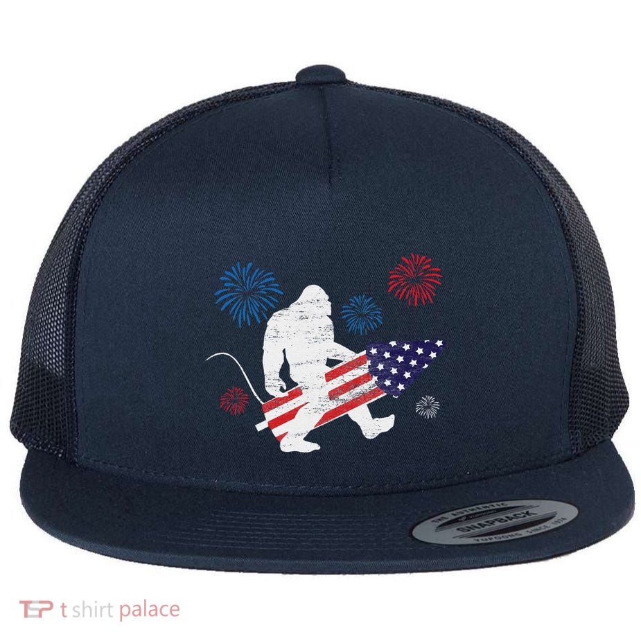 Bigfoot Fireworks Funny 4th Of July Sasquatch Patriotic Flatbill Hat