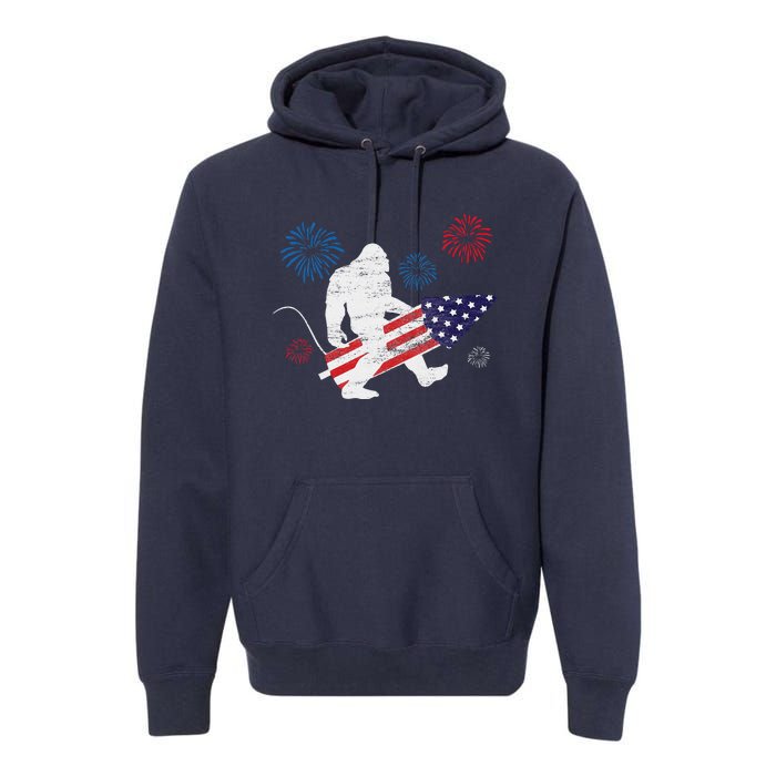 Bigfoot Fireworks Funny 4th Of July Sasquatch Patriotic Premium Hoodie