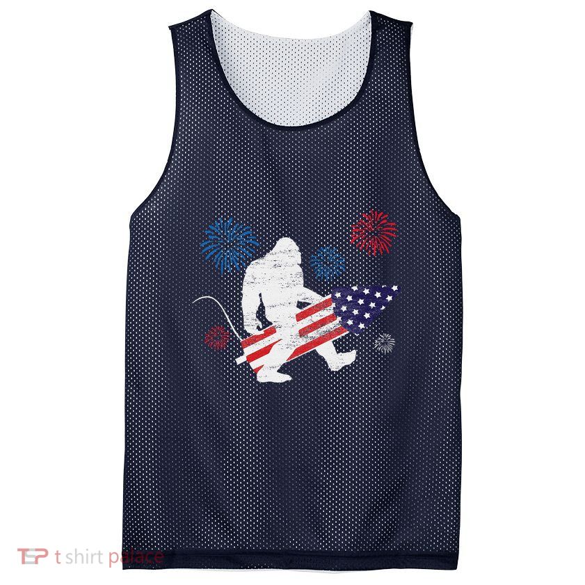 Bigfoot Fireworks Funny 4th Of July Sasquatch Patriotic Mesh Reversible Basketball Jersey Tank