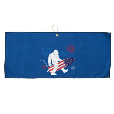 Bigfoot Fireworks Funny 4th Of July Sasquatch Patriotic Large Microfiber Waffle Golf Towel