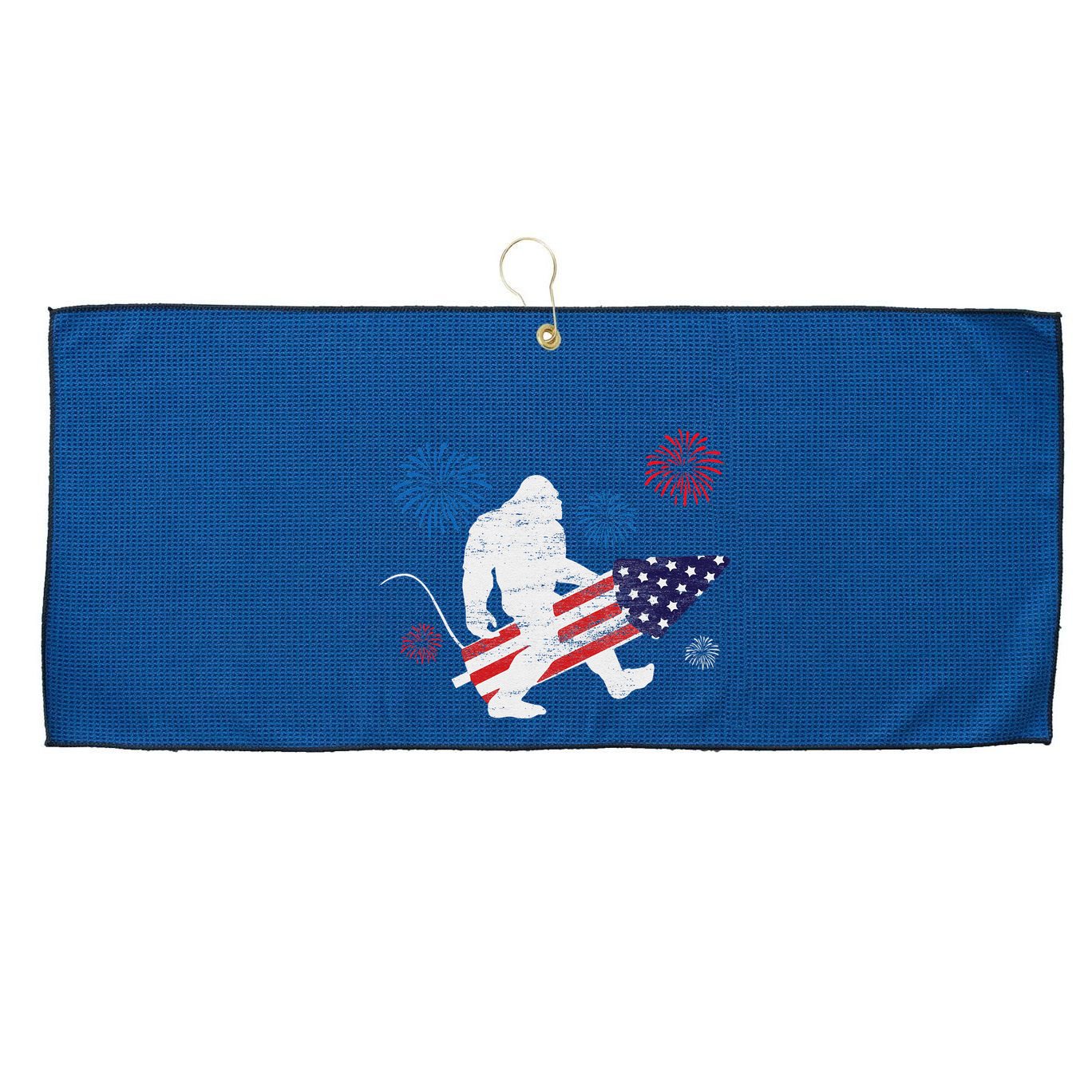 Bigfoot Fireworks Funny 4th Of July Sasquatch Patriotic Large Microfiber Waffle Golf Towel