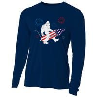 Bigfoot Fireworks Funny 4th Of July Sasquatch Patriotic Cooling Performance Long Sleeve Crew