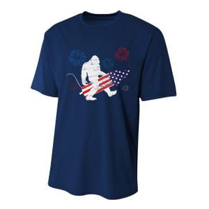 Bigfoot Fireworks Funny 4th Of July Sasquatch Patriotic Performance Sprint T-Shirt