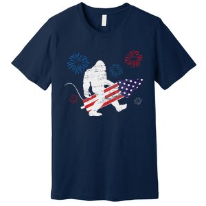 Bigfoot Fireworks Funny 4th Of July Sasquatch Patriotic Premium T-Shirt