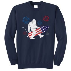 Bigfoot Fireworks Funny 4th Of July Sasquatch Patriotic Tall Sweatshirt