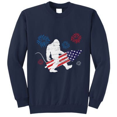 Bigfoot Fireworks Funny 4th Of July Sasquatch Patriotic Tall Sweatshirt