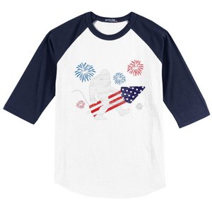 Bigfoot Fireworks Funny 4th Of July Sasquatch Patriotic Baseball Sleeve Shirt