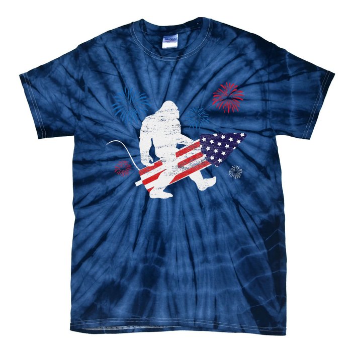 Bigfoot Fireworks Funny 4th Of July Sasquatch Patriotic Tie-Dye T-Shirt