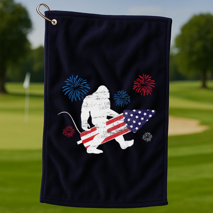 Bigfoot Fireworks Funny 4th Of July Sasquatch Patriotic Golf Towel