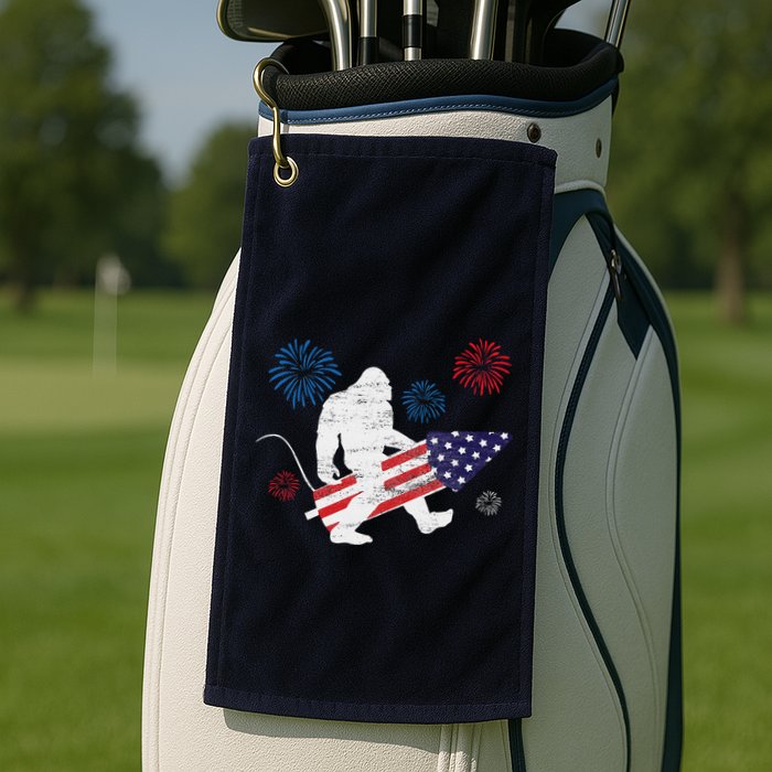 Bigfoot Fireworks Funny 4th Of July Sasquatch Patriotic Golf Towel
