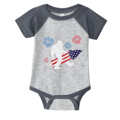 Bigfoot Fireworks Funny 4th Of July Sasquatch Patriotic Infant Baby Jersey Bodysuit
