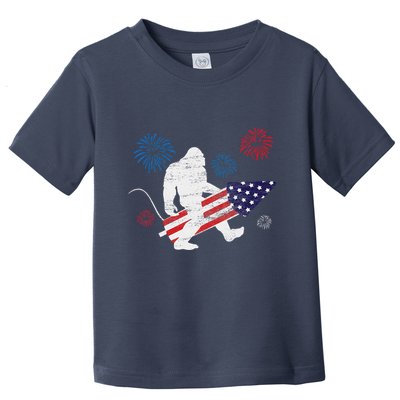 Bigfoot Fireworks Funny 4th Of July Sasquatch Patriotic Toddler T-Shirt