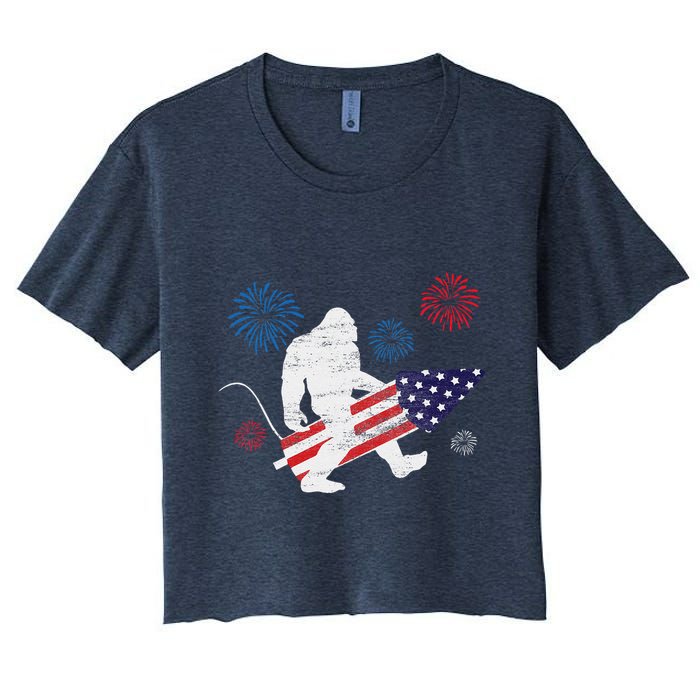 Bigfoot Fireworks Funny 4th Of July Sasquatch Patriotic Crop Top