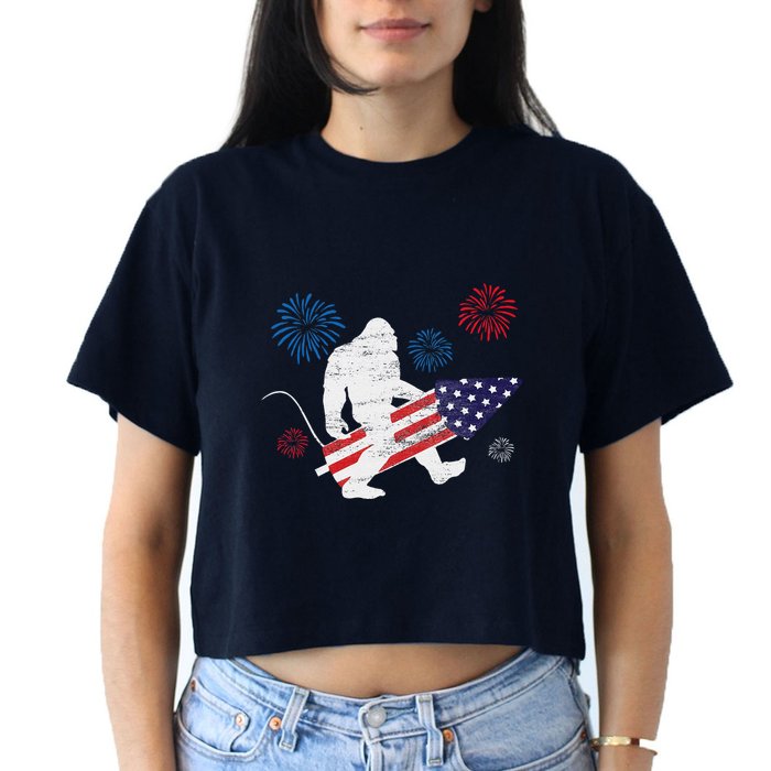 Bigfoot Fireworks Funny 4th Of July Sasquatch Patriotic Crop Top