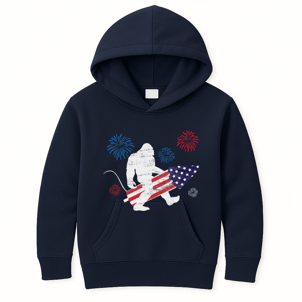 Bigfoot Fireworks Funny 4th Of July Sasquatch Patriotic Kids Hoodie