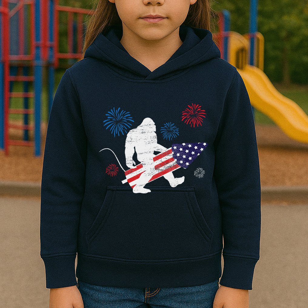 Bigfoot Fireworks Funny 4th Of July Sasquatch Patriotic Kids Hoodie