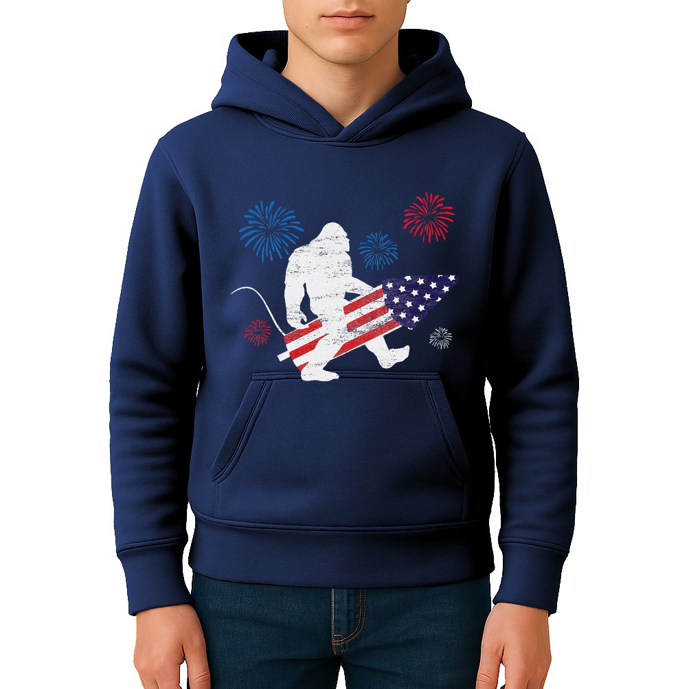 Bigfoot Fireworks Funny 4th Of July Sasquatch Patriotic Kids Hoodie