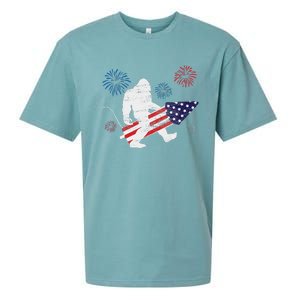 Bigfoot Fireworks Funny 4th Of July Sasquatch Patriotic Sueded Cloud Jersey T-Shirt