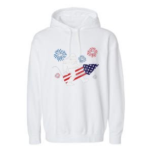 Bigfoot Fireworks Funny 4th Of July Sasquatch Patriotic Garment-Dyed Fleece Hoodie