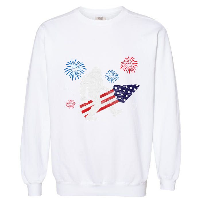 Bigfoot Fireworks Funny 4th Of July Sasquatch Patriotic Garment-Dyed Sweatshirt