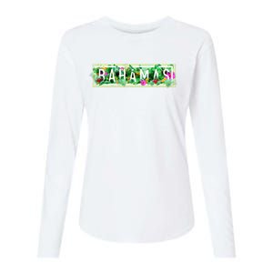 Bahamas Framed Floral Design Womens Cotton Relaxed Long Sleeve T-Shirt