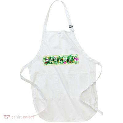 Bahamas Framed Floral Design Full-Length Apron With Pockets