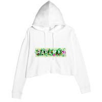 Bahamas Framed Floral Design Crop Fleece Hoodie