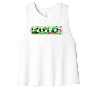 Bahamas Framed Floral Design Women's Racerback Cropped Tank