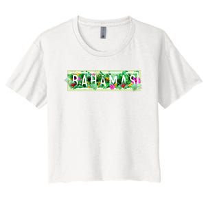 Bahamas Framed Floral Design Women's Crop Top Tee