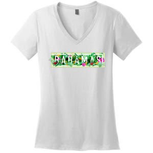 Bahamas Framed Floral Design Women's V-Neck T-Shirt