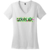 Bahamas Framed Floral Design Women's V-Neck T-Shirt