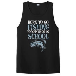 Born Fishing Forced To School Funny Bass Fish Fisherman ,Short Sleeve PosiCharge Competitor Tank