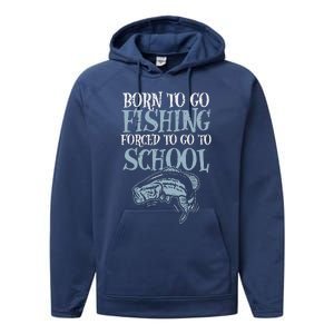 Born Fishing Forced To School Funny Bass Fish Fisherman ,Short Sleeve Performance Fleece Hoodie