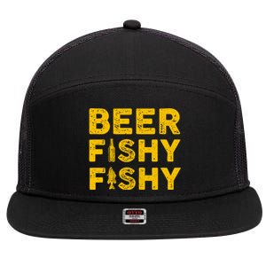 Beer Fishy Fishy Fishing Lover Funny 7 Panel Mesh Trucker Snapback Hat