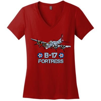 B17 Flying Fortress Bomber Women's V-Neck T-Shirt